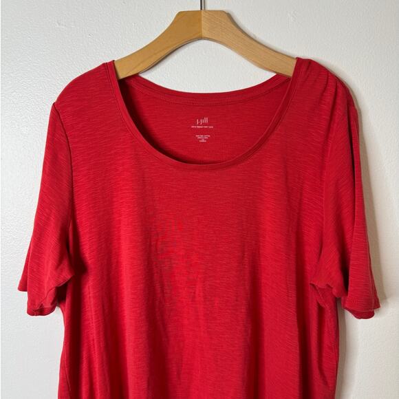 J. Jill Plus 1X Red Pima Knit A-Line Dipped Hem Tunic Top Elbow-Sleeves - Picture 3 of 9